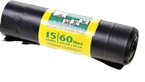 VUILNISZAK KOMO 60L MET TREKBAND 15 PER ROL ZWART 15 Stuk-3