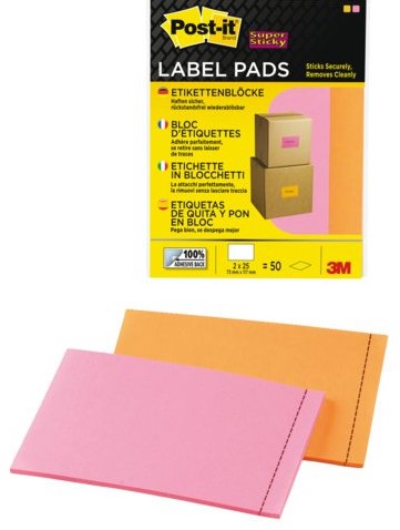 MEMOBLOK 3M POST-IT LABEL 2900 73X117MM ROZE/OR 50 STUK