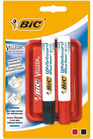 WHITEBOARDWISSER BIC MAGNETISCH MET 2 STIFTEN 1 Stuk