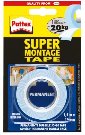 PLAKBAND PATTEX 19MMX1.5M SUPERMONTAGE 20KG 2Z 1 Stuk