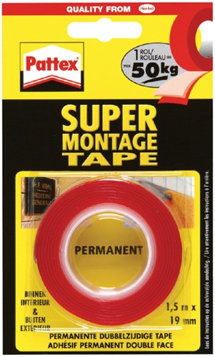 PLAKBAND PATTEX 19MMX1.5M SUPERMONTAGE 50KG 2Z 1 Stuk