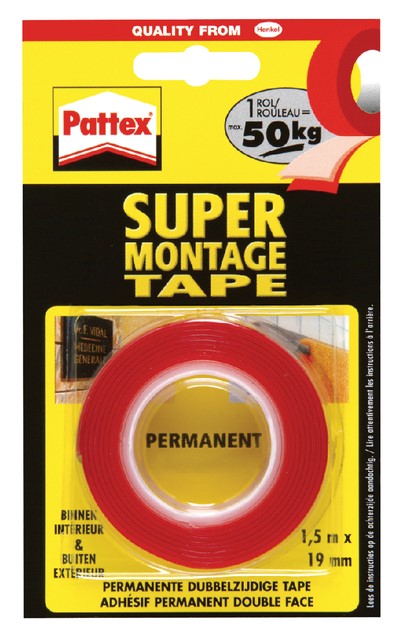 PLAKBAND PATTEX 19MMX1.5M SUPERMONTAGE 50KG 2Z 1 Stuk