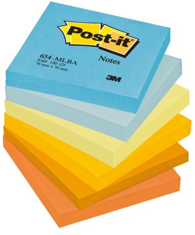 MEMOBLOK 3M POST-IT 654MLBA 76X76MM NEON ASS 6 STUK