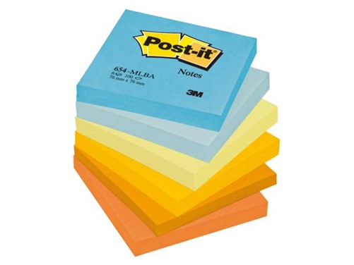 MEMOBLOK 3M POST-IT 654MLBA 76X76MM NEON ASS 6 STUK