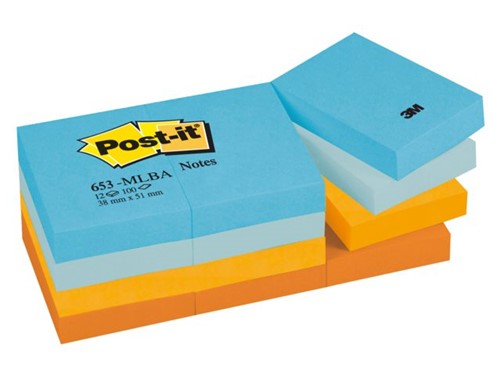 MEMOBLOK 3M POST-IT 653MLBA 38X51MM NEON ASS 12 STUK