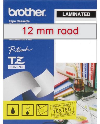 Labeltape Brother P-touch TZE132 12mm rood op transparant