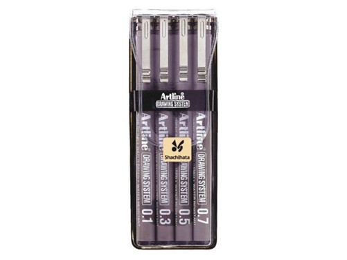 Fineliner artline technisch 0.1-0.3-0.5-0.7mm zw 4 Stuk