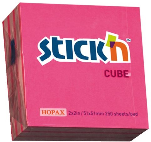MEMOKUBUS STICK'N 51X51MM NEON/PASTEL ROZE 250 VEL