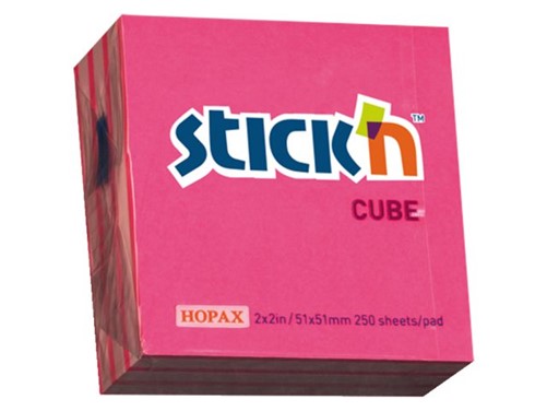 MEMOKUBUS STICK'N 51X51MM NEON/PASTEL ROZE 250 VEL