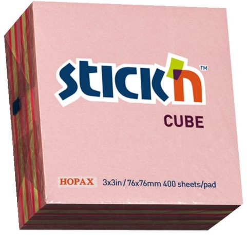 MEMOKUBUS STICK'N 76X76MM NEON/PASTEL ROZE 400 VEL