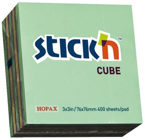 MEMOKUBUS STICK'N 76X76MM NEON/PASTEL GROEN 400 VEL