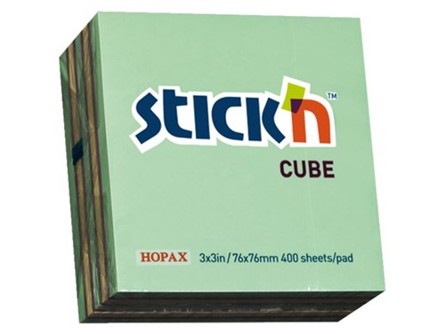 MEMOKUBUS STICK'N 76X76MM NEON/PASTEL GROEN 400 VEL