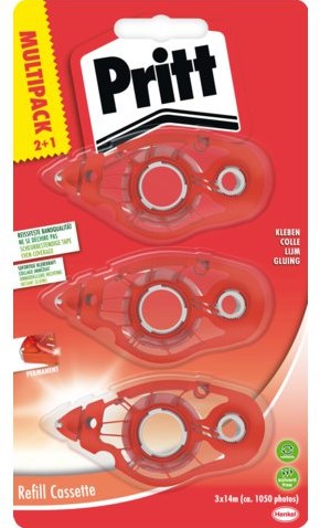 Lijmroller Pritt navulcassette permanent 3 stuks op blister