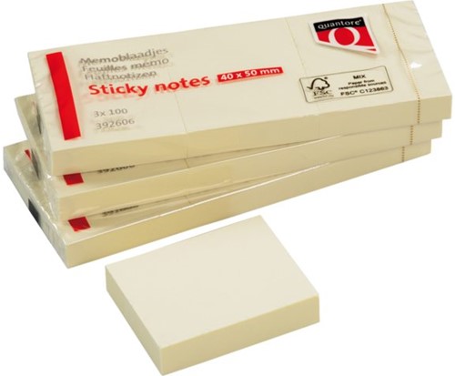MEMOBLOK QUANTORE 38X51MM STICKY GEEL 3 Stuk