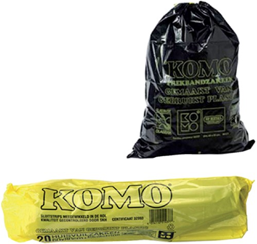 VUILNISZAK KOMO 60L MET TREKBAND 15 PER ROL ZWART 15 Stuk